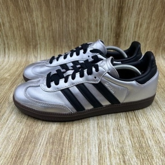 Adidas Samba OG Women's Size 8 Silver Metallic Black Athletic Shoes Sneakers - Picture 3 of 10